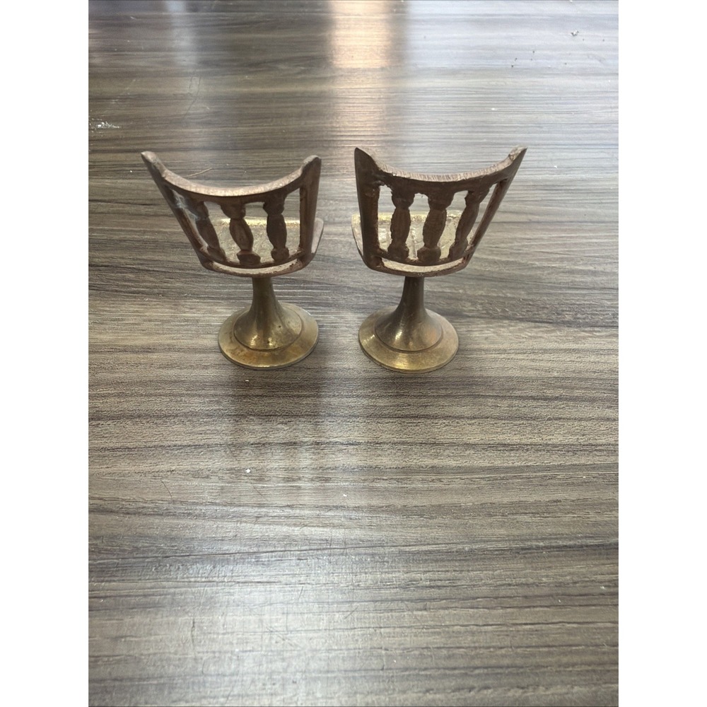 Doll House Chairs Miniatures Pair brass chairs 2 stools For Doll House Vintage - Picture 3 of 3